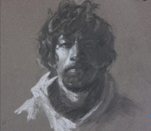 George Strasburger, Junior, 2025 pencil and chalk, 12 x 16 in