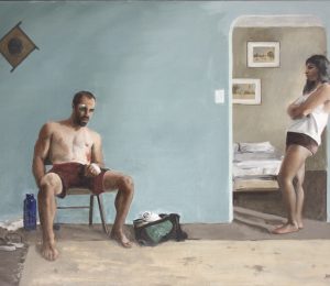 George Strasburger, The Woman and the Fighter, 2025, 36 x 50, oil on canvas