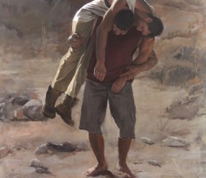 George Strasburger, Two Men on a Trail, 2023 oil on canvas, 40 x 30 in